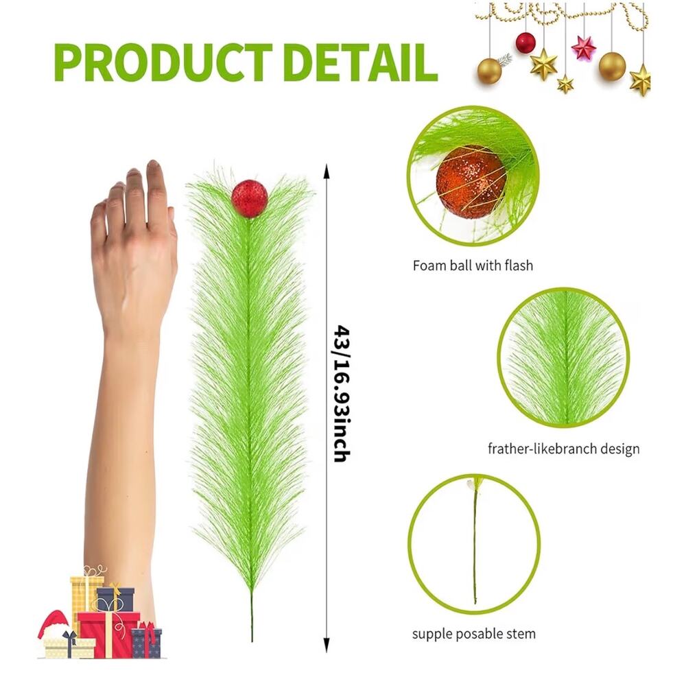 12Pcs 17inch Christmas Tree Topper Decorations Curly Stems Red Ball Ornaments